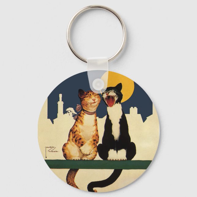 Vintage Cats Singing, Funny and Silly Animals Keychain (Front)