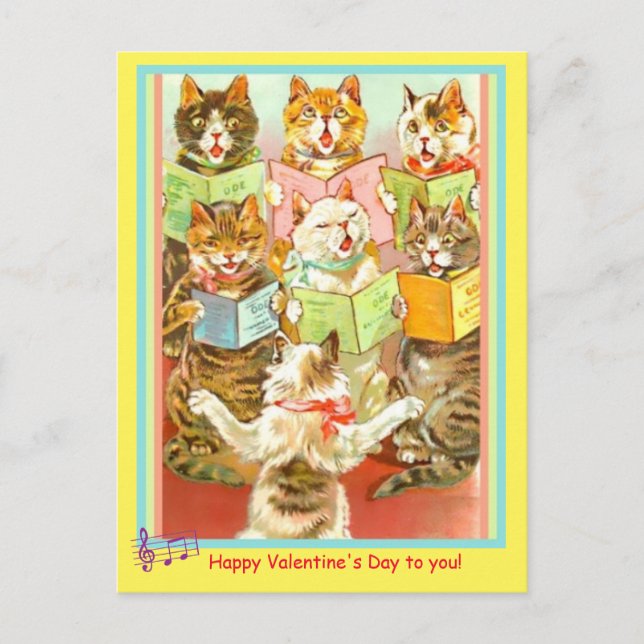 Vintage Cats Singing Valentine Postcard, alt. Tuck Postcard (Front)