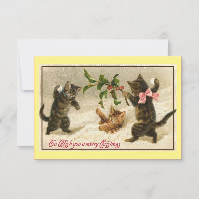 Vintage Cats Snowball fight Christmas Note Card (Front)