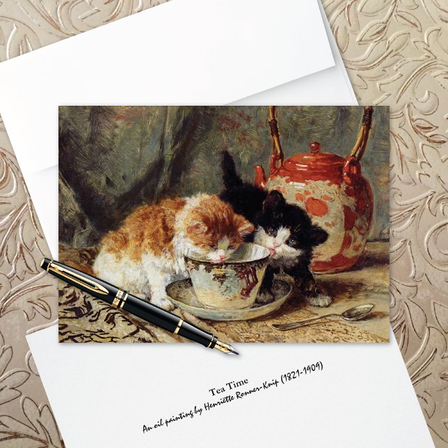 Vintage Cats Teacups Fine Art Blank Card (Creator Uploaded)