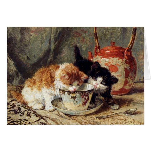 Vintage Cats Teacups Fine Art Blank Card
