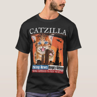 Vintage Catzilla Breaking News Funny hungry Kitten T-Shirt