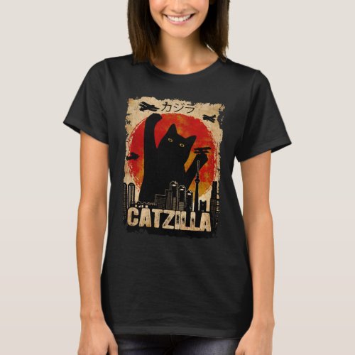 Vintage Catzilla Funny Black Cat  T_Shirt