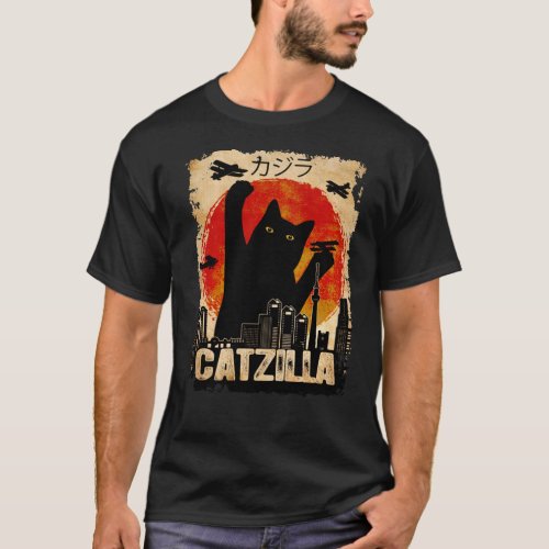 Vintage Catzilla Funny Black Cat T_Shirt Premium T