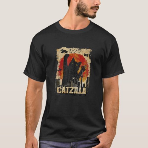 Vintage Catzilla Funny Kitten And Cat T_Shirt
