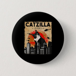 Vintage Catzilla - Funny Tuxedo Cat And Kitten Button