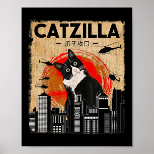 Vintage Catzilla - Funny Tuxedo Cat And Kitten Poster