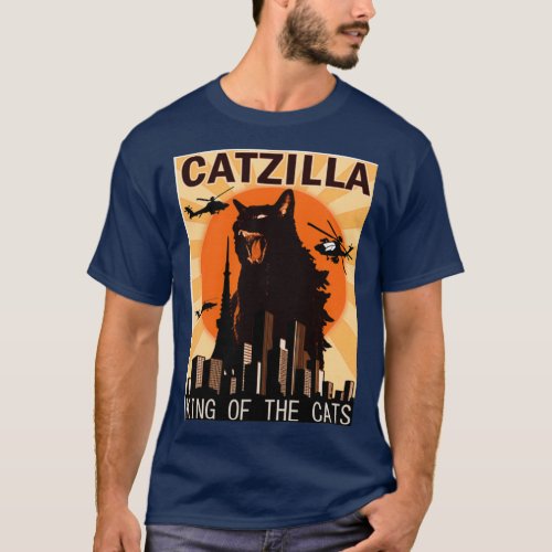 Vintage Catzilla Japanese Sunset Style Cat Kitten  T_Shirt