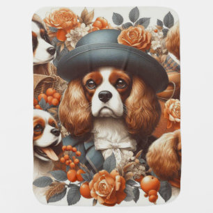Vintage Cavalier King Charles Spaniel Painting Baby Blanket