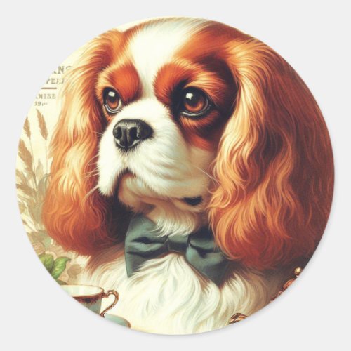 Vintage Cavalier King Charles Spaniel  Painting Classic Round Sticker