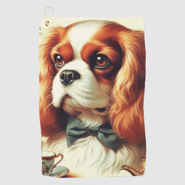 Vintage Cavalier King Charles Spaniel  Painting Golf Towel (Front)