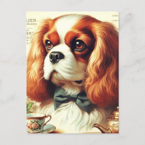 Vintage Cavalier King Charles Spaniel  Painting Postcard