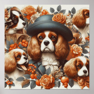 Vintage Cavalier King Charles Spaniel Painting Poster