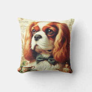 Vintage Cavalier King Charles Spaniel Painting Throw Pillow