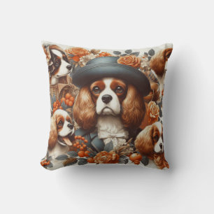 Vintage Cavalier King Charles Spaniel Painting Throw Pillow