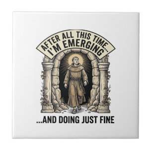 Vintage Cave Humor Engraving Graphic Shirt Design_ Ceramic Tile