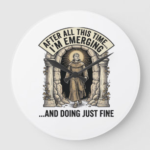 Vintage Cave Humor Engraving Graphic Shirt Design_ Large Clock