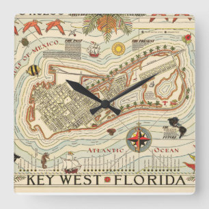 Vintage Cayo Hueso Square Wall Clock