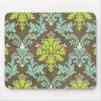 Vintage Celadon And Aqua Damask Mouse Pad by EnKore at Zazzle
