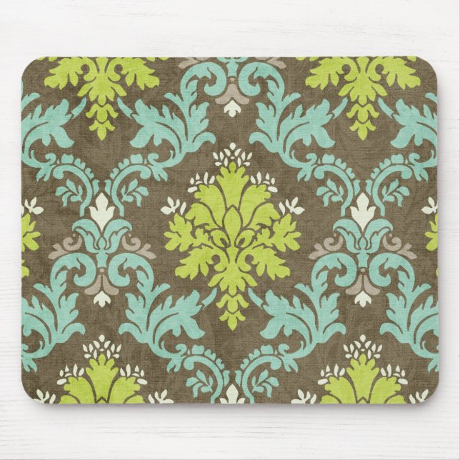 Vintage Celadon and Aqua Damask Mouse Pad (Front)