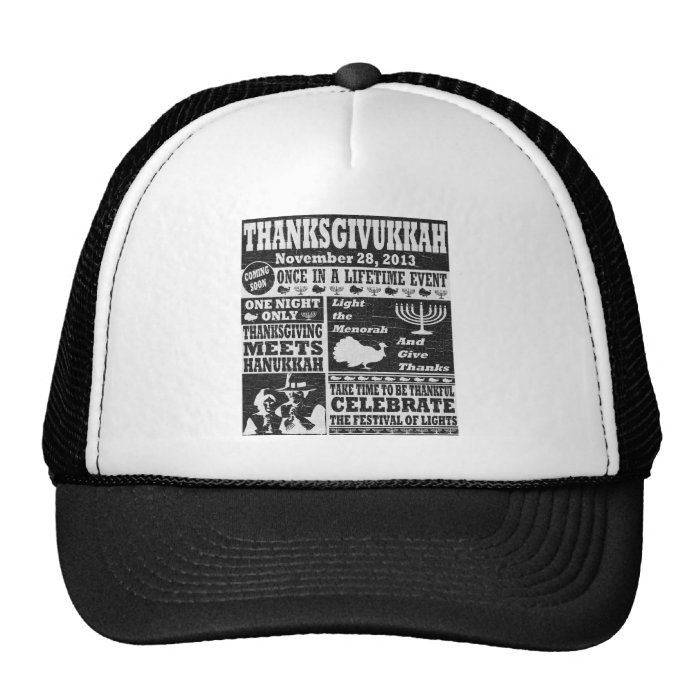 Vintage Celeberate Thanksgivukkah Newspaper Print Trucker Hat