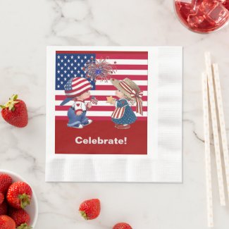 Vintage Celebrate American Flag Luncheon Napkin