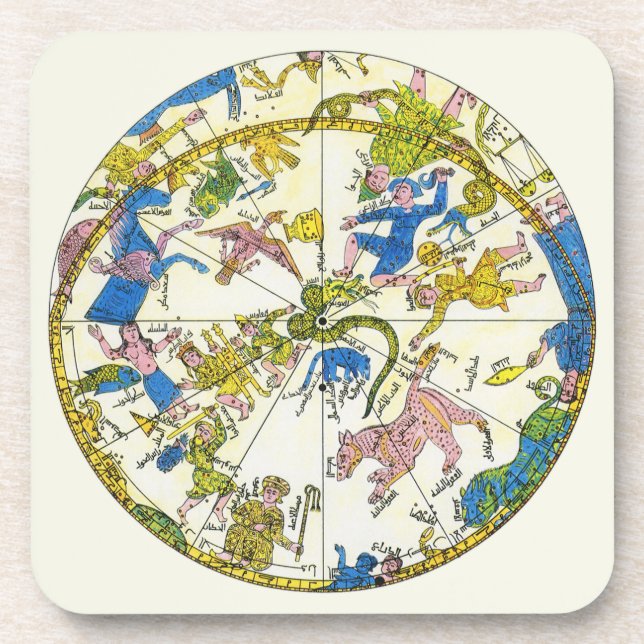 Vintage Celestial, Arabic Sphere, Constellations Beverage Coaster (Front)