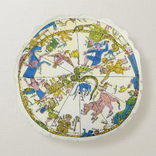 Vintage Celestial, Arabic Sphere, Constellations Round Pillow