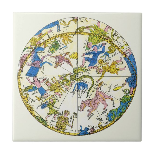 Vintage Celestial, Arabic Sphere, Constellations Tile (Front)