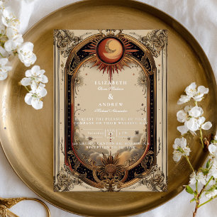 Vintage Celestial Art Nouveau Wedding Foil Invitation