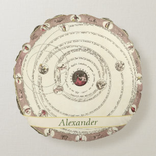 Vintage Celestial Astrological Star Map Round Pillow