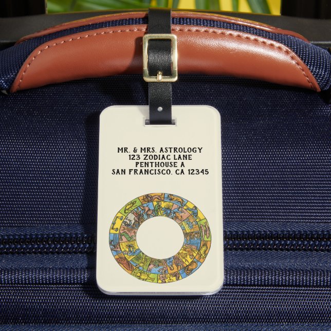 Vintage Celestial, Astrological Zodiac Wheel Luggage Tag (Front Insitu 2)