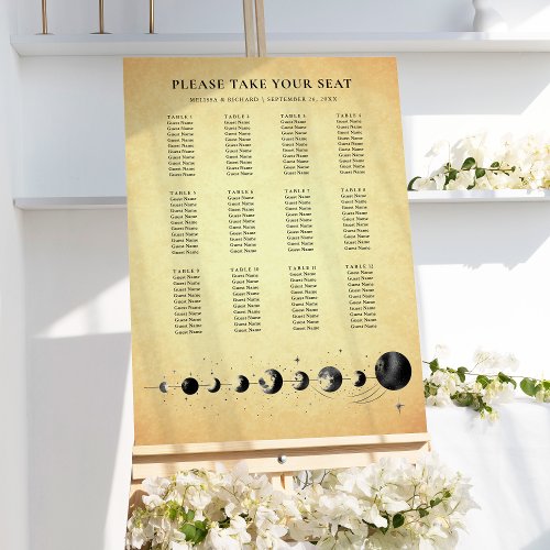 Vintage Celestial Black Moon Wedding Seating Chart Foam Board