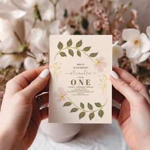 Vintage Celestial Botanical 1st Birthday Invitation