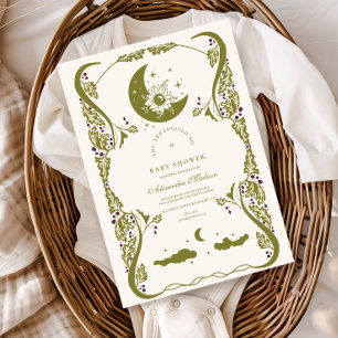 Vintage Celestial Botanical Baby Shower Invitation