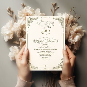 Vintage Celestial Botanical Baby Shower Invitation
