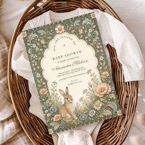 Vintage Celestial Botanical Rabbit Baby Shower Invitation