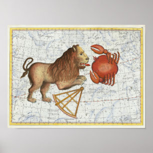 Vintage Celestial Cancer & Leo Constellations Poster