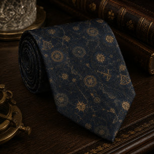 Vintage Celestial Compass Navy Blue Neck Tie