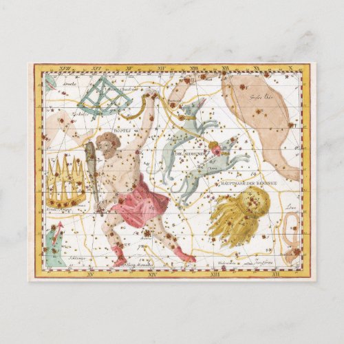 Vintage Celestial Constellations Map Postcard