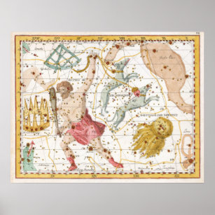 Vintage Celestial Constellations Map Poster