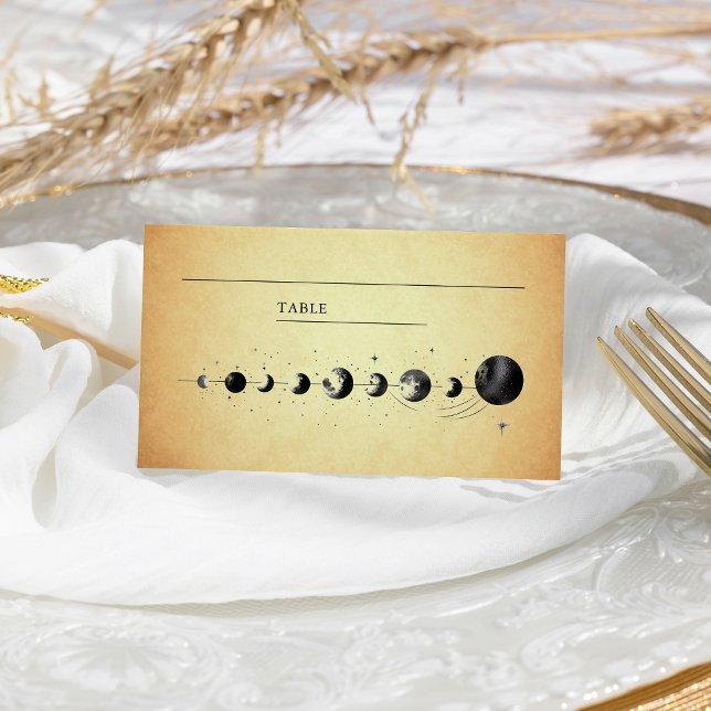 Vintage Celestial Crescent Moon Phases Wedding Place Card (Creator Uploaded)