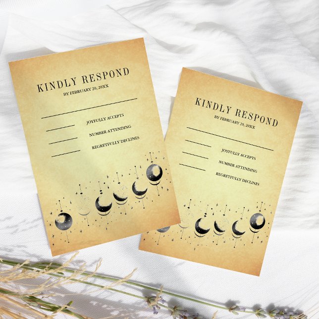Vintage Celestial Crescent Moon Phases Wedding RSVP Card (Creator Uploaded)