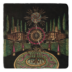 Vintage Celestial Fireworks Garden Night Landscape Trivet