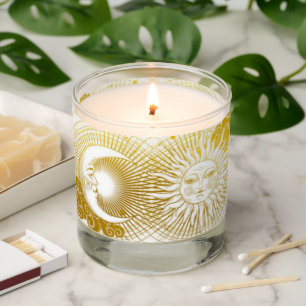 Vintage Celestial Golden Sun & Moon on White Scented Candle