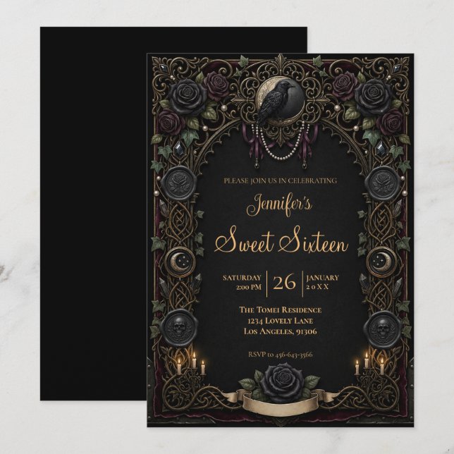 Vintage Celestial Gothic Sweet 16 Invitation (Front/Back)