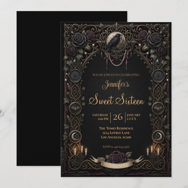 Vintage Celestial Gothic Sweet 16 Invitation (Front/Back)
