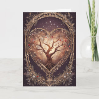 Vintage Celestial Heart Tree of Life Holiday Art Card