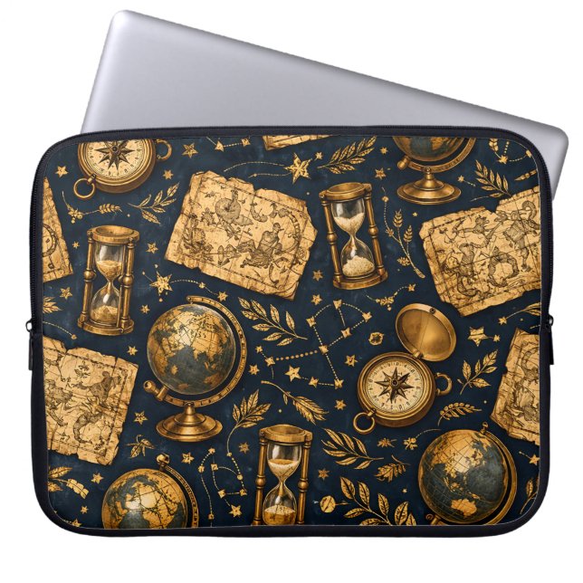 Vintage Celestial Map & Astronomy Pattern Laptop Sleeve (Front)