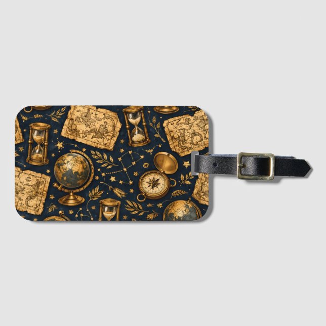 Vintage Celestial Map & Astronomy Pattern Luggage Tag (Front Horizontal)